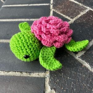 Hand Crocheted Pink Rose Sea Turtle Stuffed Animal Plushie!